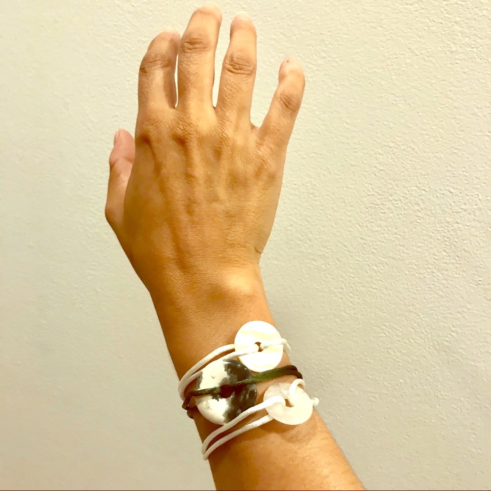 Bundle three jasper, MOP, quartz silk bracelets.